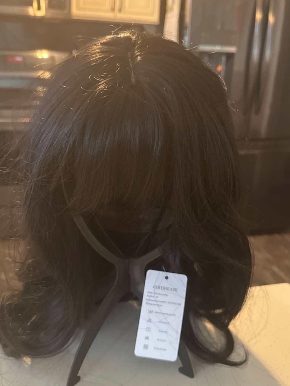 Natural Dark Brown Women's Synthetic Wig with Soft Bangs - Unbranded